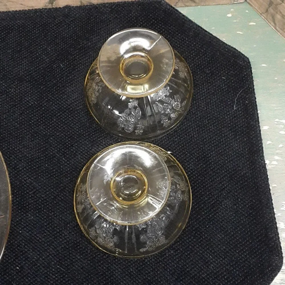 4 Vtg. Federal depression glass Sharon Cabbage Rose plate, snack pl , 2 sherbert